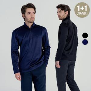 [이월특가/1+1] 기모 안감 베이직 하프넥 집업 긴팔 티셔츠