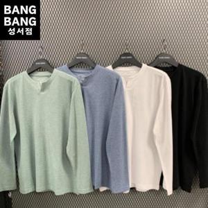 뱅뱅 HC04 봄남성라운드트임무지얇은긴팔면티셔츠 브이 헨리넥 기본 티셔츠