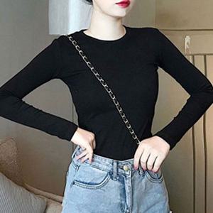 여자 라운드넥 쫄티 검정색 흰색 데일리 무지 티셔츠