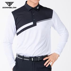 다운블로우 남성골프웨어 사선배색 긴팔티셔츠 화이트