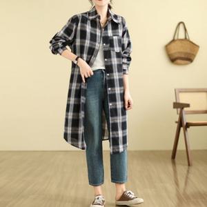 [로라제이][여성블라우스] 롱체크셔츠 Q0080