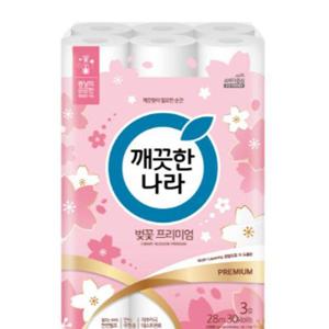 오피스디포 깨끗한나라 3겹 벚꽃 데코화장지(28mX30롤) 휴지 HWAA057E