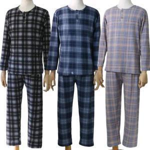 진짜 기모 남성 체크 파자마 상하세트 포근한 겨울 수면 잠옷