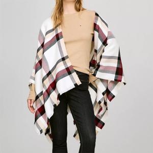 [해외배송] 타미힐피거 여성 시그니처 Plaid 케이프 White Multi