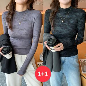 나바바 / NT3106 여성 1 + 1 워싱 텍스쳐 반폴라 긴팔 티셔츠