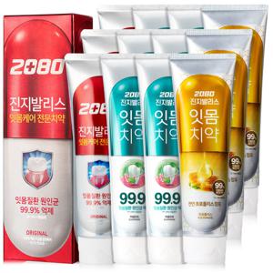 2080 진지발리스 충치 잇몸 토탈케어 대용량 치약 3번들X4개 (오리지날,허벌민트,프로폴리스)