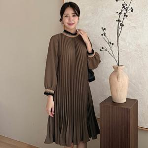 드리다 여자 가을 겨울 카라 플리츠 A라인 빅사이즈 플레어 원피스 40-50대 미시 중년 엄마옷 하객 상견례