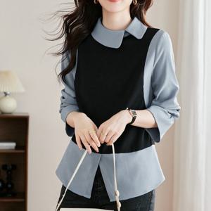 [블랙퀸] 라운드카라 레이어드 블라우스 blk003948