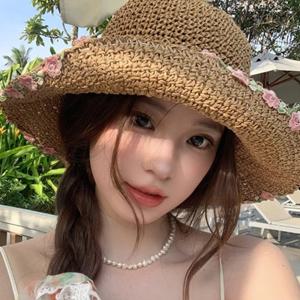 레이디 라탄햇 여성 썸머 밀짚 모자 왕골 비치 라탄 햇빛 가리개