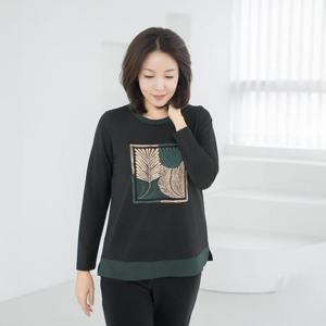 엄마옷 마담4060 파릇나뭇잎배색티셔츠-QTE2509017-