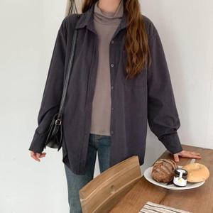 [옷자락] 여자 면남방 루즈핏 차콜 레이어드룩 단풍놀이 셔츠