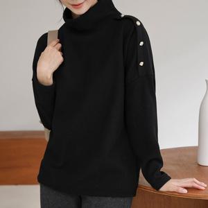 드리다 여성 겨울 버튼 겉기모 빅사이즈 폴라 티셔츠 40-50대 미시 중년여성 엄마옷 하객 출근 모임