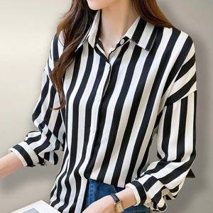 [퀸이즈] [~77까지]엔테 블랙 스트라이프 블라우스/셔츠