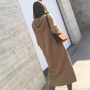 [끌레아]루즈핏 캐주얼 니트 후드 롱 원피스 라운드넥 스트링 봄 가을 겨울 편안한 후드원피스