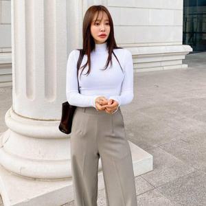 [옷자락] 여자 슬림핏 가을 반목폴라넥 골지 긴팔 티셔츠