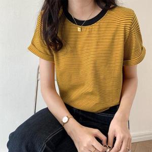 여성 스트라이프 줄무늬 반팔 티셔츠 (WFIL1JH)
