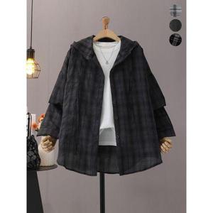 [모노시크]나루프 체크 후드 루즈핏 언발 남방_MNBS595