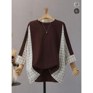 [모노시크]아이렌 체크 배색 나그랑 7부 티셔츠_MNTG378