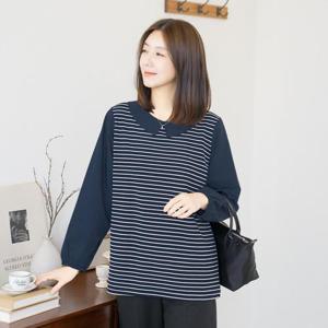 엄마옷 마담4060 캠프카라배색티셔츠-QTE2509027-