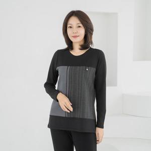 엄마옷 마담4060 줄큐빅배색티셔츠-QTE2509018-