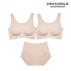 [크로커다일] 감탄브라 소프트 나일론모달 패드일체형 U넥/스트랩 브라2종+팬티1 택 1