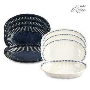 헨느 엠보싱도쿠사 카레접시 4P / 도자기접시 / 그릇