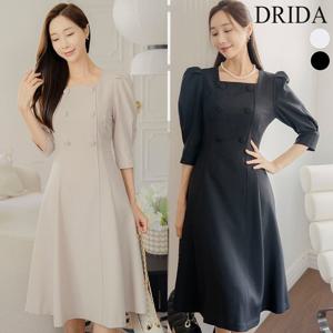여자 봄 가을 슬림 더블버튼 A라인 플레어 빅사이즈 정장 원피스 40-50대 미시 여성 하객 상견례 오피스룩