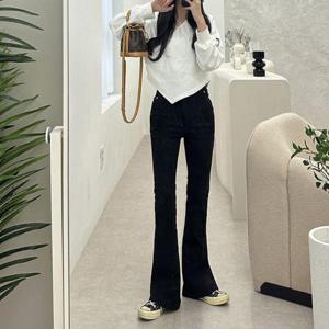 여자 검정데님 다크 쫀쫀스판 나팔 클래식 바지