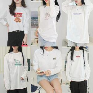 [셀러허브_여성트랜드패션]여자 흰색티 봄 가을 면 이너 긴팔티