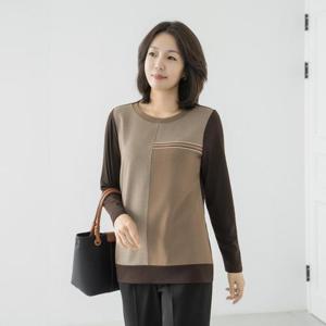 엄마옷 마담4060 피아절개배색티셔츠-QTE2509024-