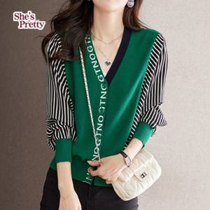 [쉬즈프리티] 셔츠스플라이싱가디건_여성가디건