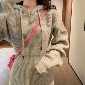 [프롬슈] 데일리 골지 니트 후드원피스 20대여자옷