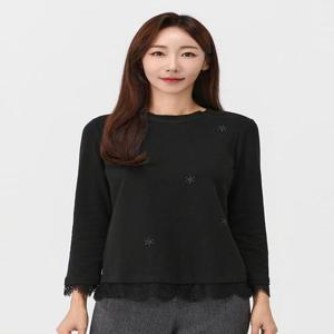 [PAT][PAT여성] 여성 레이스 배색 라운드넥 티셔츠_1H85309