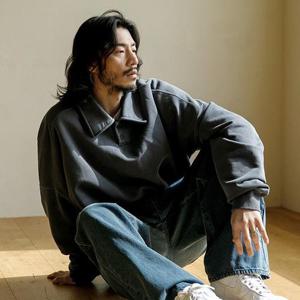 [러기드하우스]러기드하우스  모스 피그먼트 카라 맨투맨 블루