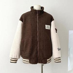 [오노마] ONM 캐주얼 패치 여성 2컬러 배색 야구점퍼 뽀글이 후리스