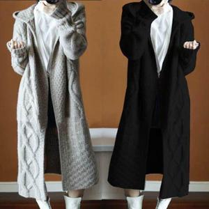 여자옷코디 여성고급가디건 패턴 롱가디건 회색 두꺼운가디건