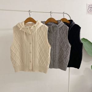 허니제이 / 헤리즌 꽈배기 니트 후드 덕다운 패딩 조끼(3color)