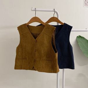 허니제이 / 엘라틴 브이넥 스웨이드 절개 버튼 조끼(2color)