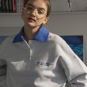 VO_A3400 Color scheme polo sweat shirt_Melange white