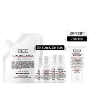 [10] 키엘 수분크림 리필 파우치 150ml 세트 (+클렌저 정품, 토너 80ml, 로션 60ml)