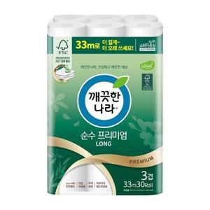 깨끗한나라 순수 프리미엄 3겹 33m 30롤 두루마리 휴지 화장지 롤휴지