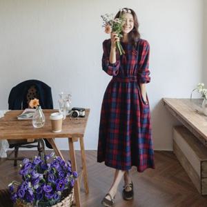 [간절기재오픈][LABEL] 세인드 러블리무드 체크 롱원피스
