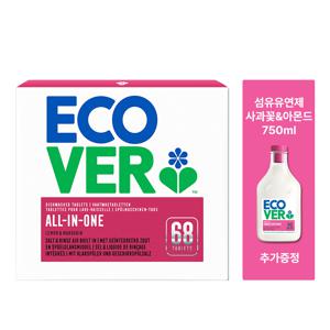 [포토리뷰 500P][에코버 섬유유연제 추가 증정] 에코버 올인원 식기세척기세제 만다린 68개입+섬유유연제 추가증정