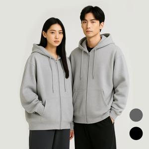 1+1기간행사 남녀공용 빅사이즈 오버핏 일반형 기모형 기본 무지 얇은 후드집업
