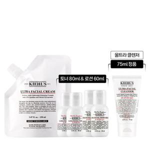 [10] 키엘 수분크림 리필 파우치 150ml 세트 (+클렌저 정품, 토너 80ml, 로션 60ml)