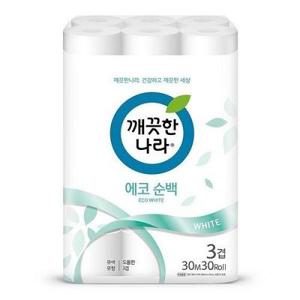 깨끗한나라 에코순백 3겹데코 30m 30롤 두루마리 휴지 화장지 롤휴지
