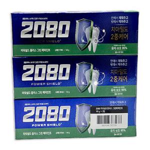 애경산업 2080 파워쉴드 그린 치약 140g x 3개입/치약/잇몸/불소/치석/케어