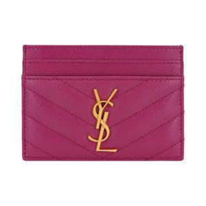 생로랑 그랑 드 뿌드르 엠보스드 레더 카산드라 마틀라세 카드 케이스 푸시아 423291-BOW01-5526