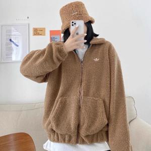 아디다스 오리지널 후리스 양털 뽀글이 집업 자켓 브라운 GD3535