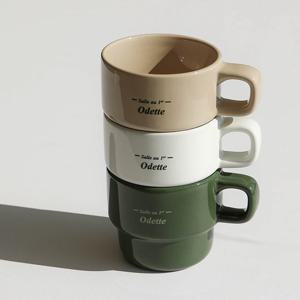 [브랜드위크] 오데뜨 그린 레터링 쌓을수있는 머그컵 4P (화이트2+베이지+그린)